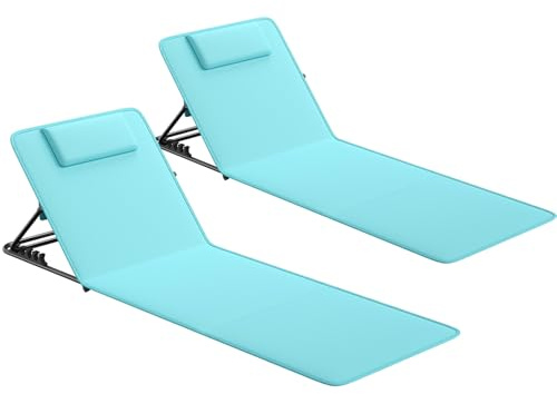 LARMNEE Strandstuhl, Sonnenliege, Strandmatte, Strandliege, 2er-Set, verstellbare Rückenlehne, Sonnenmatte, tragbare Liege, Oxford-Gewebe, für Camping, Garten, Grün EGN01TYP202