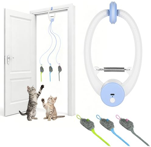 Aomig Juguete Interactivo Gato, Juguetes de Gato para Colgar en la Puerta | Juguetes para Gatos con 3 Ratones, Tres Modos, Elevación Aleatoria Automática, Puede Utilizarse Continua Durante 2-3 Horas