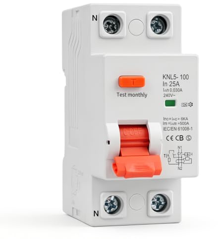 Interruttore magnetotermico differenziale 25A 30mA Tipo A Salvavita 25A 0.03A 2P 6KA RCCB interruttore differenziale AC 240V Con spie luminose tricolore e protezione da dispersione di corrente