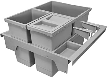 Hailo Abfallsammler 3620631 Einsatz | Separato K Mülleimer Einsatz | für 60cm Schrankauszug | 3fach Trennung m.1x Biodeckel | Kunststoff Hellgrau