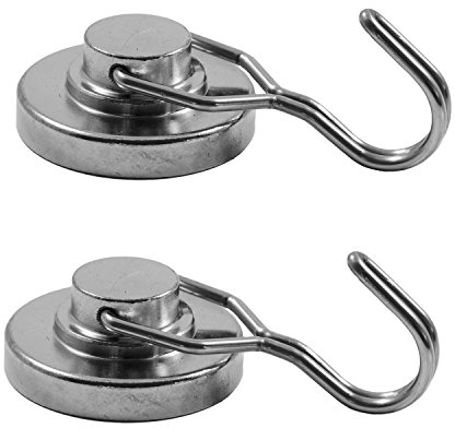 Magnetastico | 2x Flexibler Neodym Magnethaken Extra stark 36 mm Ø | Haftkraft 40 kg | Hakenmagnet für Küche, Bad, Büro, Garten, Camping, Wandhaken | Starker Magnet Haken, Haken magnetisch vernickelt