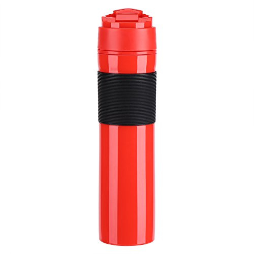 Botella de prensa de café portátil 350 ml Prensa francesa de té Taza de agua potable abierta con una sola taza Taza Émbolo de café al vacío para viajar Camping Senderismo Oficina (rojo)