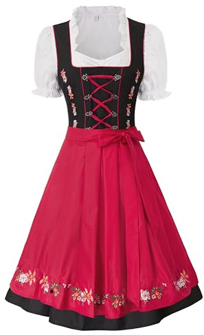 JASAMBAC German Authentic Drindl Costumes Oktoberfest Top Dirndl Dress Halloween Size L Color Red