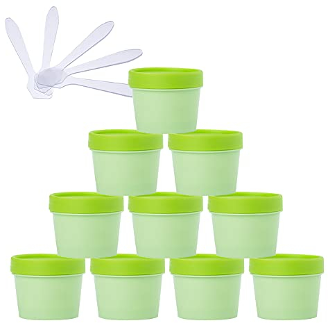 TIANZD 20 Stück 100 ml Green Leere Dosen mit Deckel Cremedose Kunststoff Schraubdose Tiegel 100 g Leerdose Kosmetische Behälter Maskenschale Tiegel für Mask Mud Badesalz Creme Salbe, 5 Stück Spatel