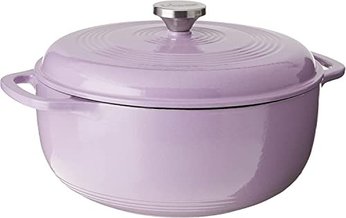 Lodge 3 Quart Enameled Cast Iron Dutch Oven with Lid – Dual Handles – Oven Safe up to 500° F or on Stovetop - Use to Marinate, Cook, Bake, Refrigerate and Serve – Lilac