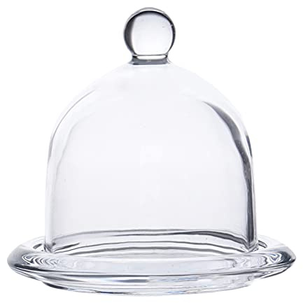 PRETYZOOM Cake Stand with Dome Round Glass Server Cake Stand Glass Dome Butter Cheese Board Covered Platter Serving Tray 1 Set 9. 5X9cm