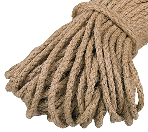 Uiopa Cuerda de Yute 5mm x 10m Cordel Yute Natural Cuerda Cañamo 4 Capas de Cuerda Yute Gruesa, SOGA Gruesa para Decoración de Jardín, Rascador para Gatos, Colgar Fotos, Jardinería (Marrón)