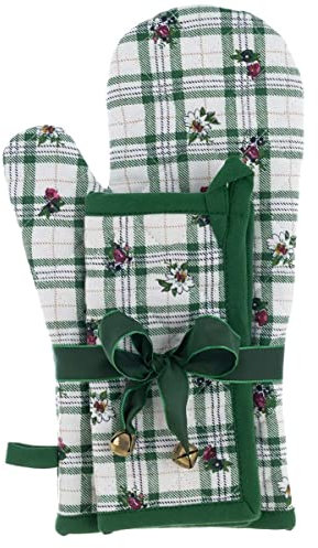 Blanc Mariclò' Set Natalizio guantone e presina Stella Alpina Cotone Verde