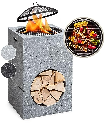 Blumfeldt Brasero Extérieur pour Le Jardin, Plancha Portable avec Grille de BBQ, Pare-Étincelles et Bol en Acier, Barbecue avec Foyer pour Le Camping, Brûleur à Bois, 50 x 75 x 50 cm