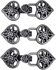 3 Stück Edelweiß Metall Verschlüsse in Herz Form Zierverschluss altsilber zum Annähen 50mm x 19mm