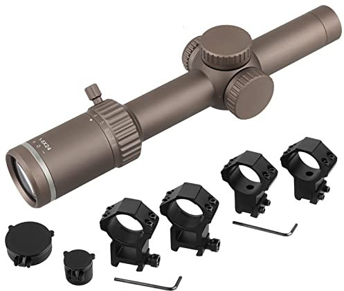 FOCUHUNTER 1-8x24 Optik Zielfernrohr, rotes Absehen 11 Level Suchervisier, grüne Linsenvergütung, mit Zoomhebel, 20mm Picatinny Weaver Montage Ringe & 11mm Schwalbenschwanz Montage Ring (FDE)