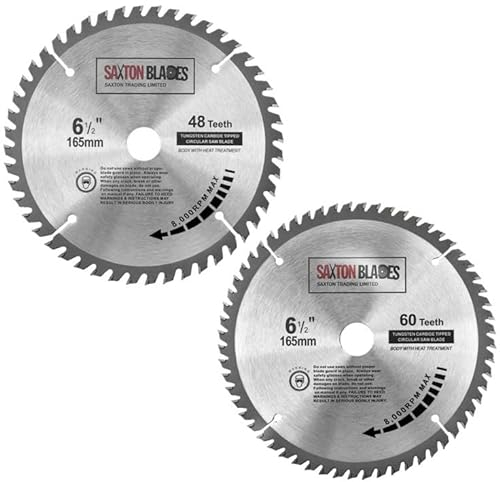 TCT165MXBSK Saxton TCT Kreissägeblätter, 165 mm x 20 mm (16 mm Ring), Pack B, kompatibel mit Bosch, Makita, Dewalt etc