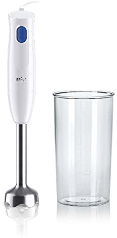 Braun MultiQuick 1 MQ10.001MWH Frullatore ad Immersione Leggero, Tecnologia EasyTwist, Bicchiere da 600ml Incluso, 450W, Acciaio, Bianco