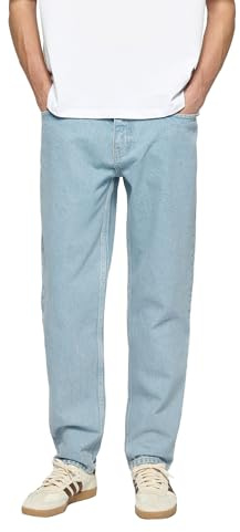 Herrar Carrot fit jeans med knappslå jeansbyxor streetwear lös denim byxor morotssnitt casual män, Vintage blå, 32W x 32L