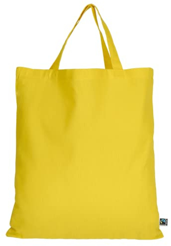 TEXXILLA 10er | 100er | 250er Pack Fairtrade Baumwolltasche - 14 Farben | mit Zwei kurzen Henkeln | 38x42cm | Jutebeutel | Einkaufstasche | unbedruckt, Farbe:gelb, Menge:10