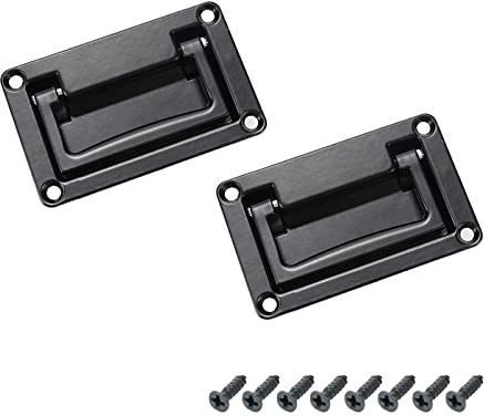 Tsnamay 2Pcs Black Recessed Pull Handle,Zinc Alloy Flush Lift Recessed Door Handle,Heavy Duty Handle for Toolbox Chest Case 3.74x2.36/95x60mm