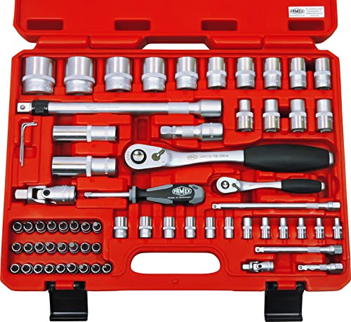 FAMEX 580-16 Mechaniker Steckschlüsselsatz mit 108-Zahn Feinzahnknarren - Profi Ratschenkasten - Verriegelungsmechanik - Bit-Einsätze