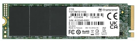 Transcend 1TB MTE115S PCIe 3.0 M.2 2280 SSD, 3200 MB/s, stromsparend | Interne NVMe Gen3x4 SSD für Laptops und Desktop-PCs, SLC-Cache