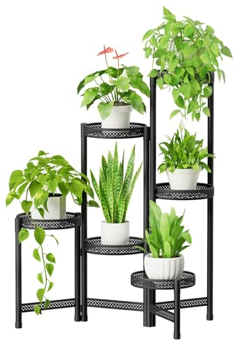 iDavosic.ly Pflanzenständer Metall mit 6 Etagen, Blumenständer Pflanzenregal Blumenregal Indoor Outdoor, Blumentreppen Innen Plant Stand Shelf für Garten Balkon Wohnzimmer (REisenschnitzerei, Schwarz)