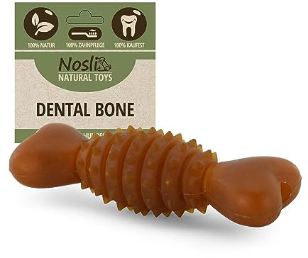 Nosli Dental Bone Gummi-Kauknochen aus Naturkautschuk für Hunde, L | Robuster Hundeknochen aus Naturkautschuk ohne Farbstoffe, mit Noppen zur Zahnpflege und Beschäftigung.