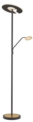 Fischer & Honsel Stehleuchte, Dent|sandschwarz/goldfarben|H: 180 cm, D: 35 cm, A: 50 cm|stufenlos dimmbar|Farbtemperatureinstellung|2x LED 2700/3350/4000 K| 1x 37 Watt|1x 8 Watt, 5400 lm|EEG: F|40466