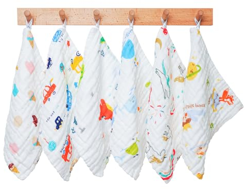 Peepeemax Baby Spucktücher, 48x25 cm, 6er-Pack 100% Baumwollem Mullwindeln Spucktücher für Jungen/Mädchen, Weich, Atmungsaktiv und Extrem Saugfähig