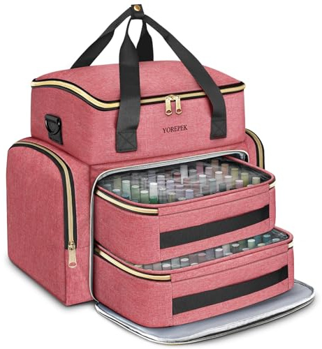 YOREPEK Nail Polish Organizer Case With Foam Inserts Protect Up 96 to 100+ Bottles (15ml/0.5 fl.oz) UV lamp, Travel Nail Tech Carrying Case with Adjustable Space for Gel Dip Powder Tips Set, Pink