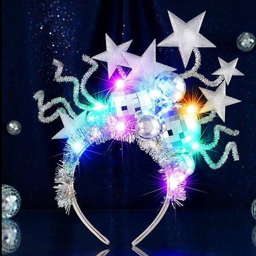 Fashband Leuchtendes Stirnband LED-Disco-Kugel-Haarband Glitzer Stern Haarband Rave Party Festival Karneval Haarschmuck für Frauen