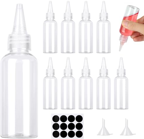 Amentalove 12PCS 60ml Bottiglia Squeeze di Plastica, Trasparente Bottiglie per Squeeze con Tappi, Spremere Bottiglie di Plastica, Vuote Condimento Dispenser con Imbuti per Liquidi Olio Ketchup Senape