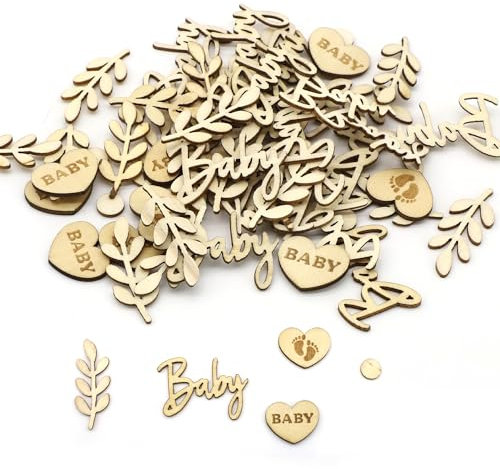 CHEERYMAGIC Baby Shower Confetti, 70PCS Wooden Confetti Baby Wood Slices, Baby Shower Table Confetti Decorations for Gender Reveal Jungle Birthday Party Supplies Boys Girls Unisex A9BBZMMP