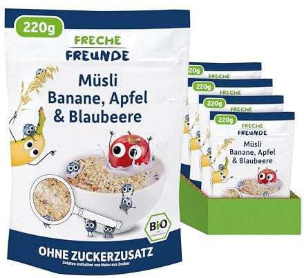 FRECHE FREUNDE Bio Frühstücks-Müsli Banane, Apfel & Blaubeere, (6 x 220g)