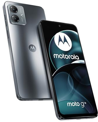 Motorola Smartphones Moto g14 (6.5 Full HD+ display, 50MP camera system, Dolby Atmos® audio, Android 13, 4/128, 5000 mAh battery, Octa-core processor, dual SIM), steel grey (Renewed)