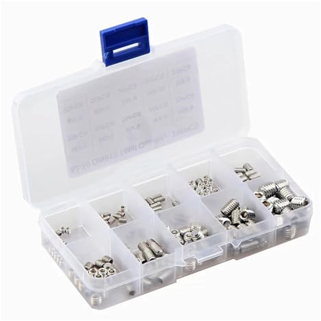 200 Stück Sechskant-Innensechskant-Stellschraube, flache Spitze, Gewindestift-Sortiment, Edelstahl M3M4, M5, M6, M8, kopflose Stellschraube DIN913
