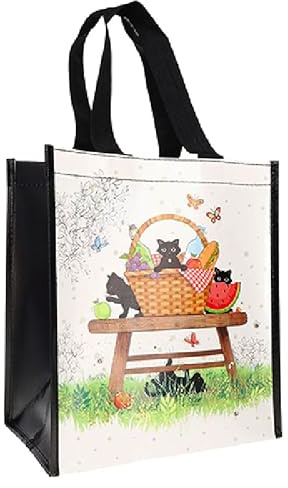KIUB Shoppingkorgar av återvunnet material - kattmotiv med sin lunchkorg och frukostkorg - format 30 x 26 cm med tjocklek på 16 cm, Material: Polyester, 26x16x29 cm