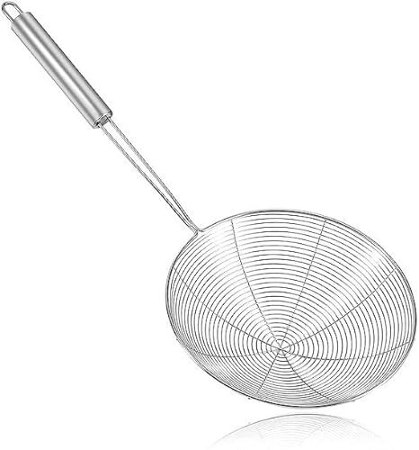 TreegoArt Schiumarola a ragno in acciaio inox, mestolo per friggitrice e colino per alimenti per cucinare e friggere in modo efficiente, per casa e cucina, lunghezza 38 cm
