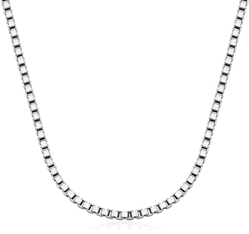 PDTJMTG 925 Sterling Silver Box Chain 0.8MM 1MM 1.5MM 2MM 3MM Italian Silver Box Chain Necklace for Women Men (width: 1.5mm, 55cm)