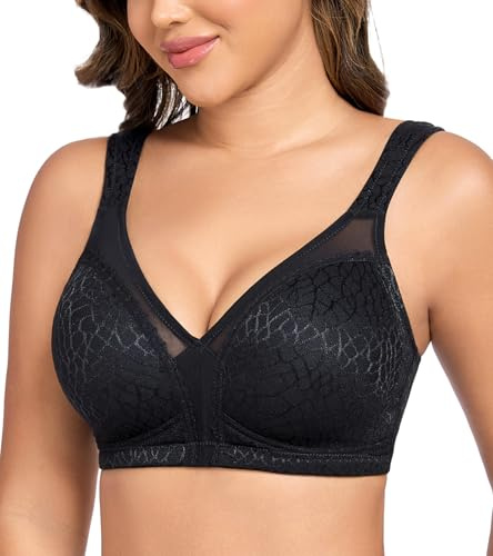 Curyon Soutien-Gorge Minimiseur pour Femmes sans Armatures Grandes Tailles Bonnets Entiers sans Rembourrage Confort au Niveau du Dos Doux Élastique Noir 100D