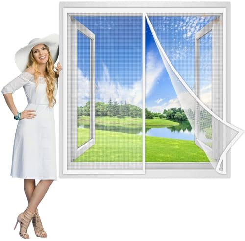 Fliegengitter Fenster 220x225 cm, Magnetvorhang DoppelFenster Mückenschutz Ideal für die SchiebeFenster BalkonFenster und TerrassenFenster Weiß, Verstärkte