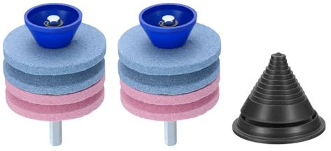 QUARKZMAN RasenmäHer MesserschäRfer, 2 Stück Korund Vier Lagen Heckenschere Schärfen mit Schwarzer Messwaage für Bohrmaschine Handbohrer Gartengerät, Blau/Rosa