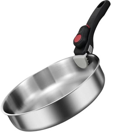 Genérico - Sartén Antiadherente De Acero Inoxidable 316 - 22cm - Antiadherente - Sin Revestimiento - Mango Desmontable - Suspendido - Olla Antiadherente
