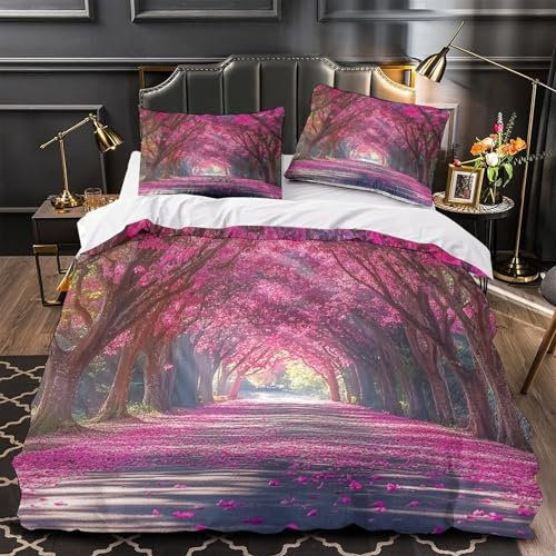 CTAMM Biancheria Da Letto Con Stampa 3D Albero alto Con Federe Rosa Copripiumino Con Cerniera Morbida Microfibra Copripiumino Per Letto Per Ragazzo,Ragazza Super King（260x220cm）
