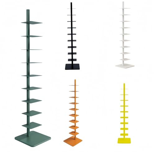 Quooyong 9-Tier Spine Bookshelf Metal Bookcase 5 Colors Vertical Bookshelf Tower Rotating Tall Narrow Book Shelf Ladder Book Rack Indoor (Green)