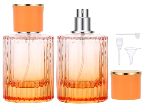 Segbeauty Dispensador Perfume Viaje, 2 Piezas 50ml Atomizador Perfume, Pulverizador Cristal Recargable, Botella Spray para Bolso de Mano (Naranja Gradiente)