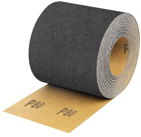 Shineboc Grano 80 93mmx10m Rollo de Papel de Lija Carburo de Silicio | Seco y Húmedo para Lijadoras de Mano, Eliminación de Óxido y Pintura, Resistente al Desgarro, Fácil de Cortar