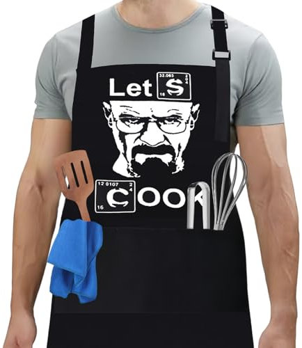 flintronic Geschenk Grillschürze für Männer, Lustige Kochschürze für Männer, Küchenschürze mit Doppeltasche zum Vatertag Weihnachten oder Geburtstag (Schwarz A)