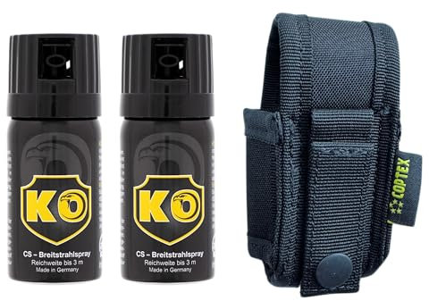 KO Security CS-Spray 40 ml Breitstrahl Personenabwehrspray BKA-Zulassung - diskretes modernes Design + hochwertiges Coptex Holster Etui Polyester für Gürtel & Molle System (2 Spray + 1 Holster)