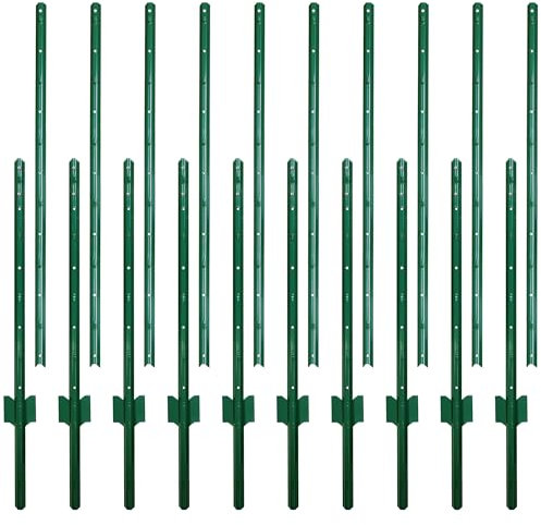 Thealyn Fence Posts 6 FT / 182 CM, Pack of 10 - for 5 FT Wire Fence Mesh, Metal Post with U-Channel, Steel Poles U Post for Garden Wire Mesh Poles for Chicken Wire Mesh