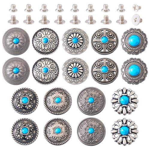 PandaHall 18 Set Bottoni a Vite Posteriore Bottone Turchese Pelle Rivetto Fibbia Borchie Decorative Rivetti per Borsa Borsetta Scarpe Artigianato Pelle Vestiti Cintura