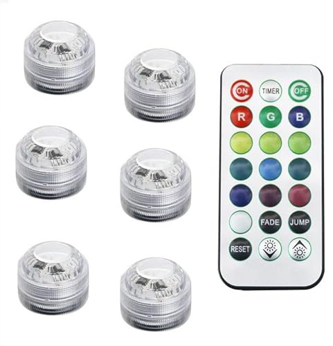 3 Pack Mini Submersible LED Lights Christmas Waterproof with Remote Small RGB Color Changing Underwater Tea Lights Battery Operated Flameless Light for Pumpkin Xmas Pools Aquariums Pond Parties