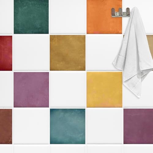 GRAZDesign Fliesenaufkleber Bunt 10-teiliges Set Klebefliesen für Küche Selbstklebende Folie für Badfliesen - 15x20cm / 50 Stück